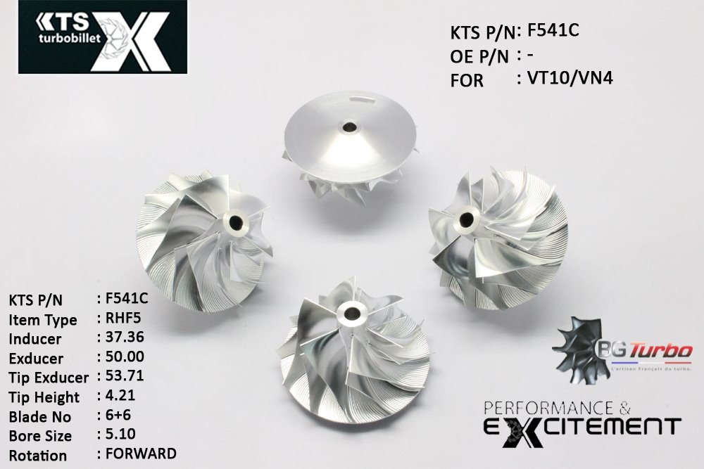 Turbo ROUE FORGÉE MFS PERFORMANCE - 6+6 PALES - INDUCER : 37,36 - EXDUCER : 50 - TYPE : RHF4ANGLE : 80° - ROTATION : Forward - SUPER BACK : 3,74 - BORE SIZE : 5,1
